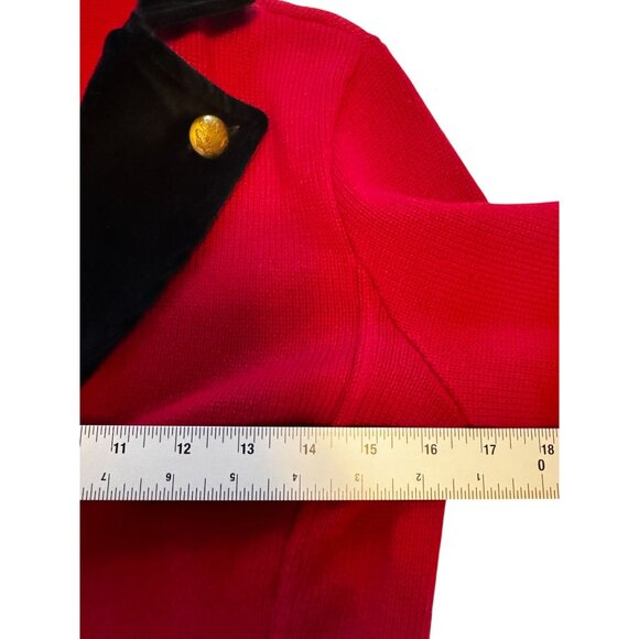 Lauren Ralph Lauren Red Knit Blazer Black Velvet Trim Equestrian Womens Small - Picture 7 of 10